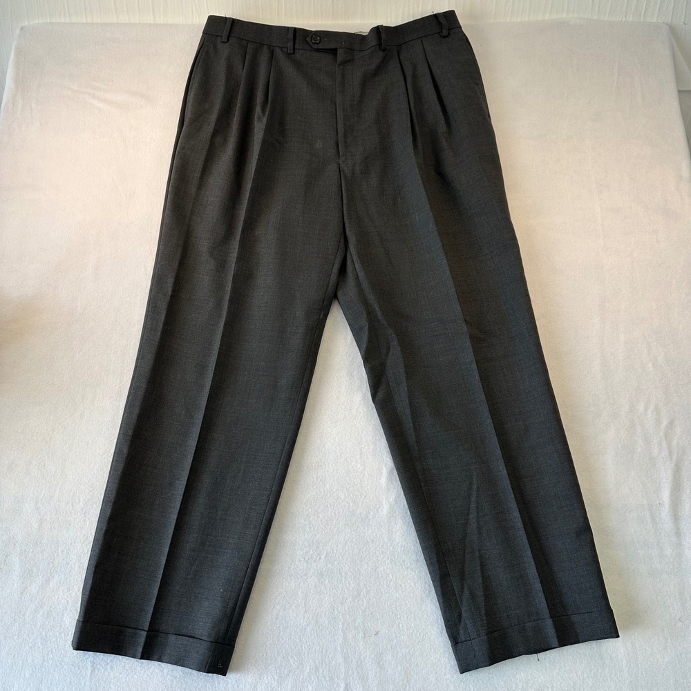 Lauren Ralph Lauren Men 38x30 Charcoal Gray 100% Wool Pleated Cuffed Dress Pants